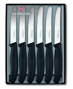6.7333.6G Набор ножей Victorinox Swiss Classic столовый заточка: серрейторная черный 110мм (6шт. в наборе)